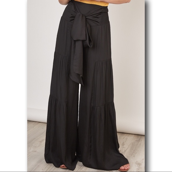 Sale TIERED WIDE LEG PANTS with a SASHED WAIST - Picture 3 of 7